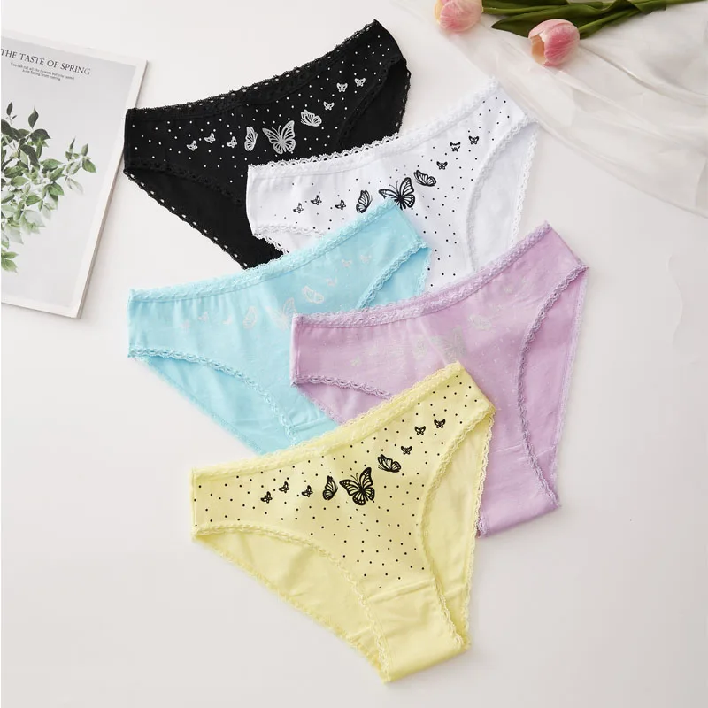 3er-Pack Süße, Elegante Damen-Slips mit Schleifendruck, 95% Baumwolle, Damen-Unterwäsche, Niedrig Sitzende Slips, Sexy und Jugendlich