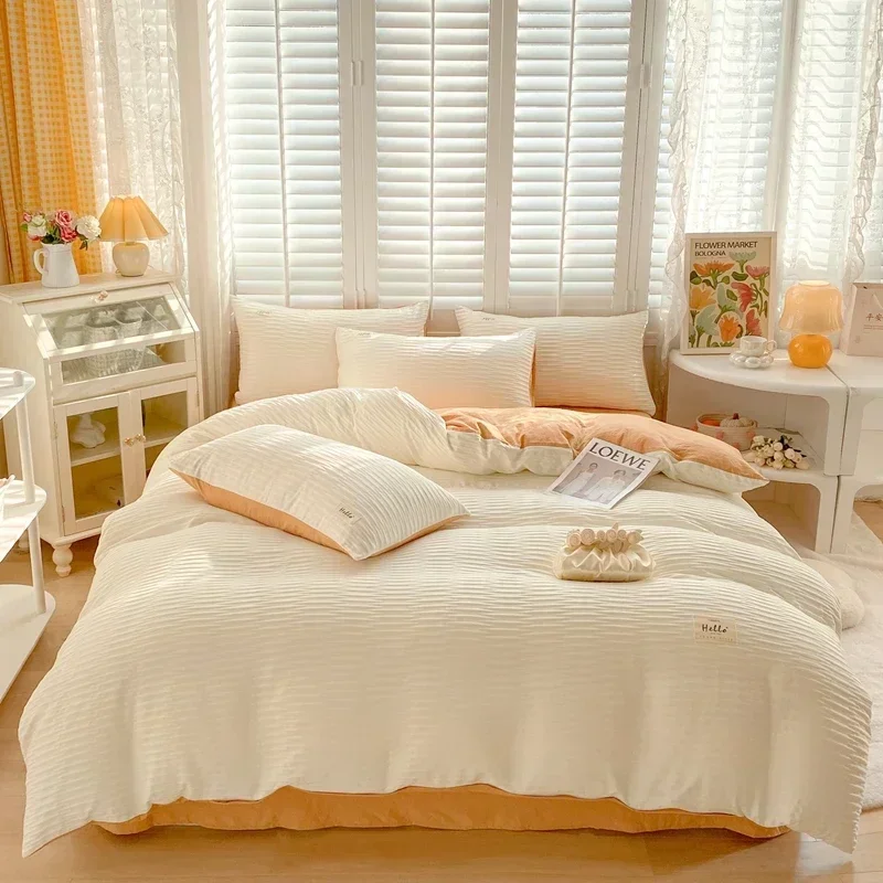 

Basic Queen Duvet Set Flat Sheet Seersucker Comforter Sets Down Alternative Bedding Comforter Sets Pillowcase for All Season