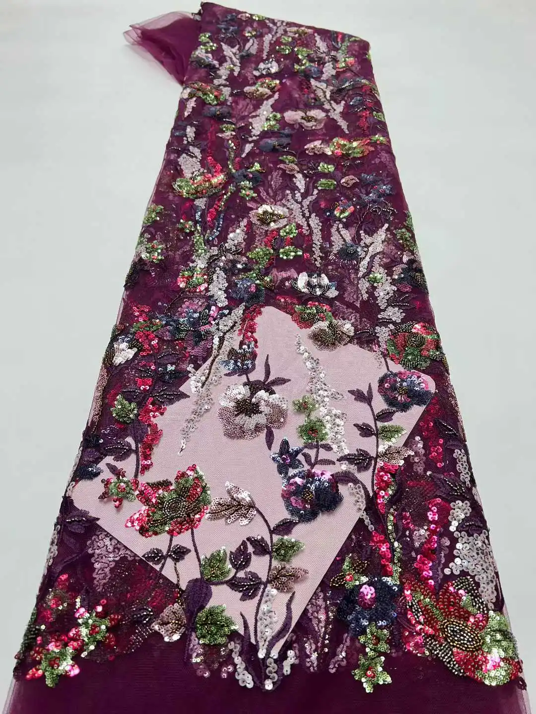 High Quality African Beads Lace Fabric 5 Yards French Nigerian Groom Luxury Sequins Lace for Wedding Party Dress Sewing