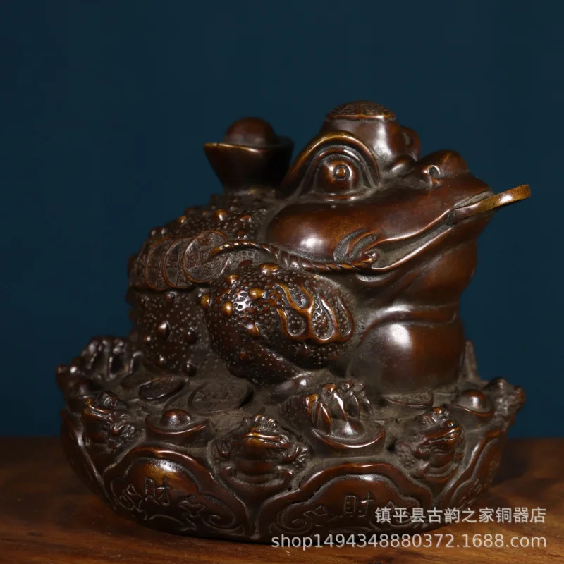 Pure Full Copper Yuanbao Three-Legged Golden Toad Ornament Home Living Room Shop Store Company Office Opening Gift