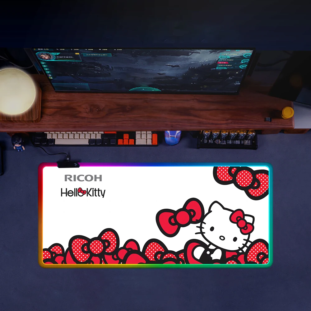 Funny Cute Cartoon Hello Kitty RGB Pc Gamer Keyboard Mouse Pad Mousepad LED Glowing Mouse Mats Rubber Gaming Computer Mausepad