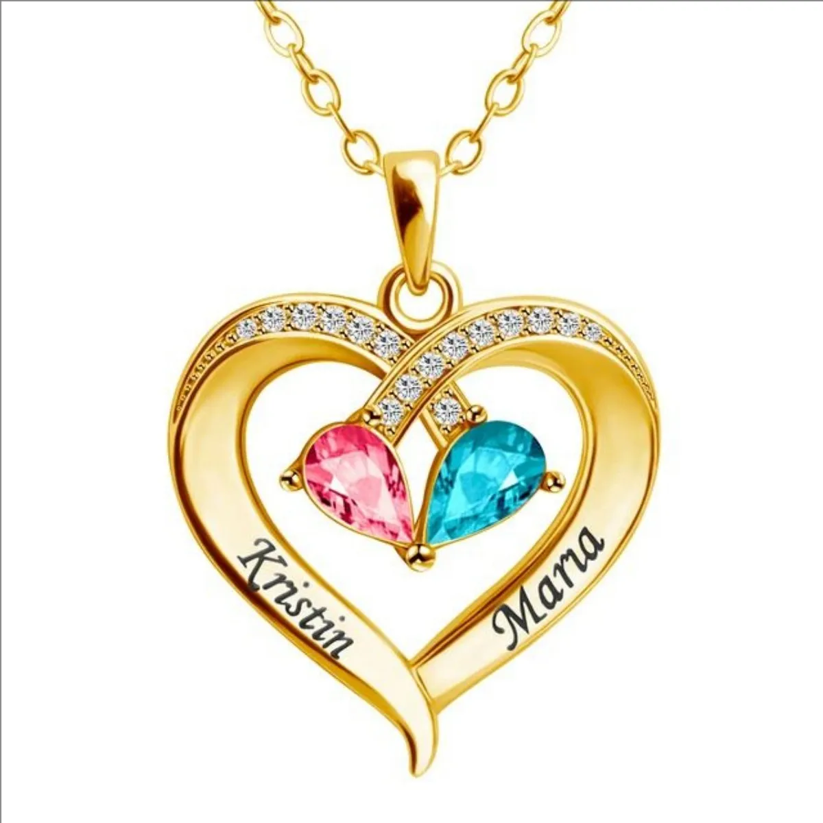 

Qitian Custom Names Heart Pendant Necklace Custom Birthstone Necklace Personalized Mothers Day Necklace Jewlery Gift