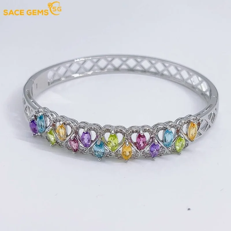 

SACE GEMS New Certified 3*6mm*14pcs Natural Crystal Bracelets 925 Sterling Silver 19.5cm for Women Engagement Party Fine Jewelry
