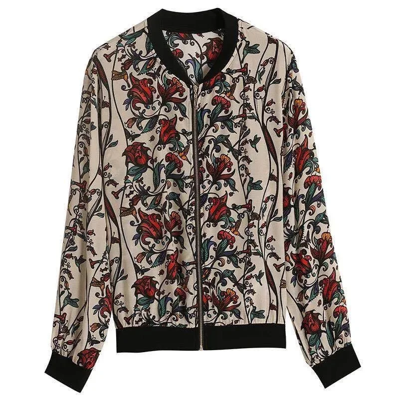 

Size M-5XL Women Chiffon Flowers Printing Jacket Summer Sunscreen Thin Coat Anti-sunburn Cardigan Uniform Female Long Sleeve