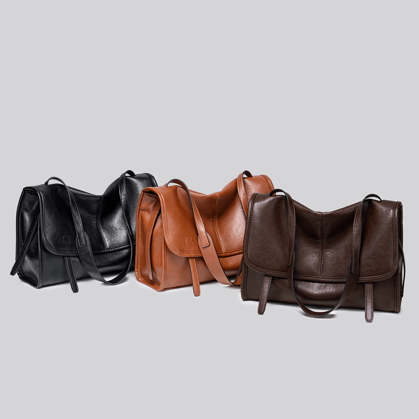 

PU Leather Commuter Fashion Vintage Casual Tote Bag Maillard Stylish Crossbody Bags for Women Texture Large Capacity Temperament