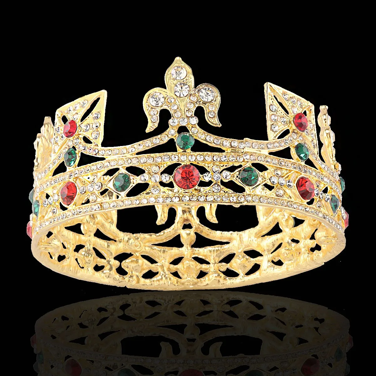 Baroque Medieval Royal King Small Round Tiaras Gold Crowns For Men Boys Kids Rhinestone Costume European Prince Pageant Diadem