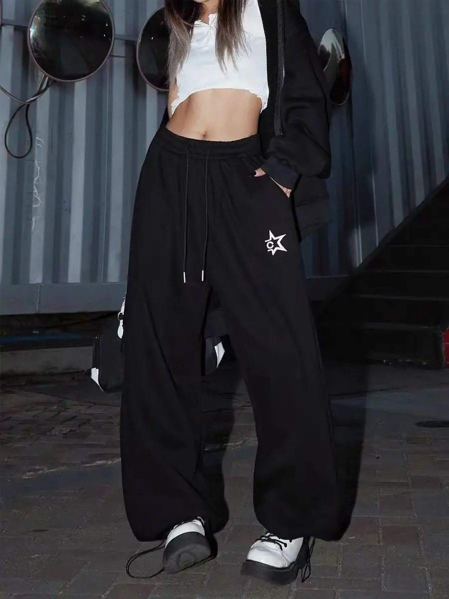 American Retro Hiphop Loose Hip Hop High Street Sports Pants for Men and Women Wide Leg Casual Pants Straight Leg Waist Pants