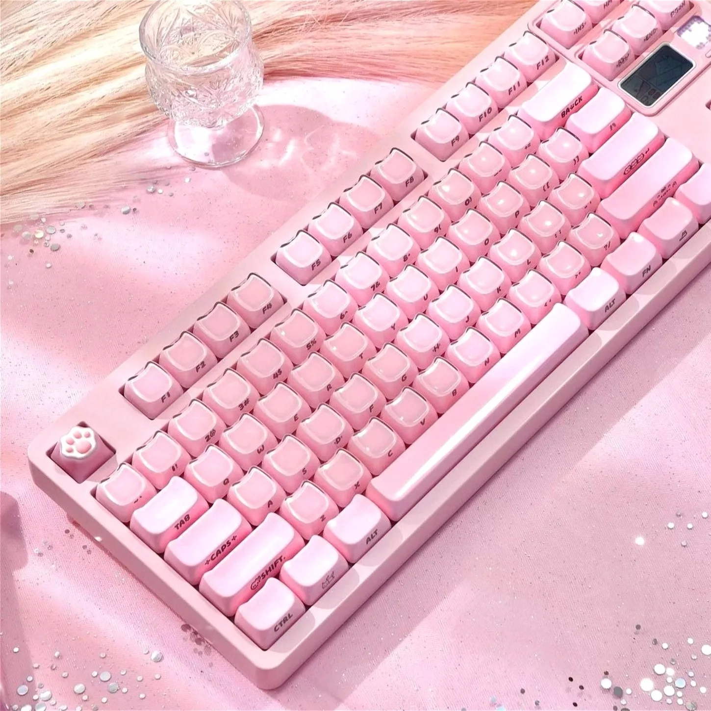 

MAO Profile Pink Jelly Side Printed Keycaps Crystal Transparent PC 120 Keys Cute for Girls Mechanical Keyboard