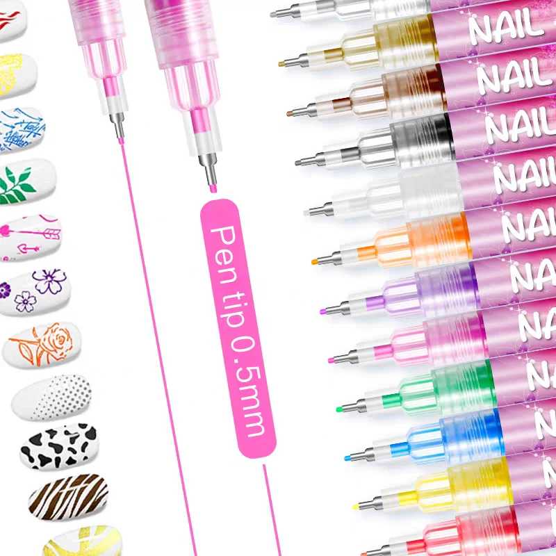 Caneta grafite para nail art, melhor acessório e pintura, adequada para padrões de flores de linha, cores brilhantes, presentes de Natal de feriado