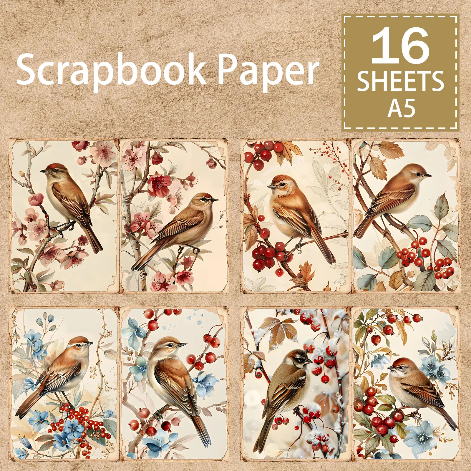 

16 листов формата А5, бесплатная траектория птицы на ветке, фон, винтажный гранж-журнал, планирование, скрапбукинг