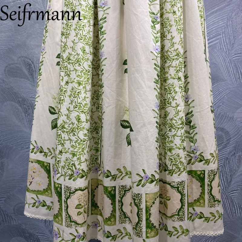 Seifrmann ファッションデザイン レディース ロングドレス セクシー スパゲッティストラップ バックレス 花柄 Aライン ビッグスイング コットンドレス