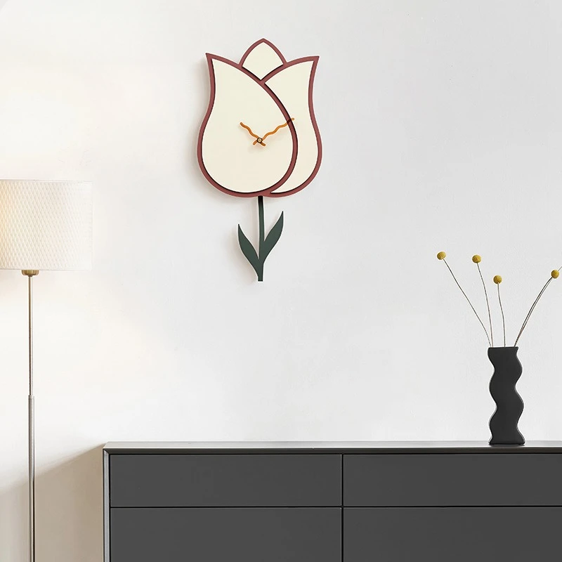 Tulip Wall Clock Modern Simple Living Room Decoration When The Clock Home Creative Swinging Wall Pendant