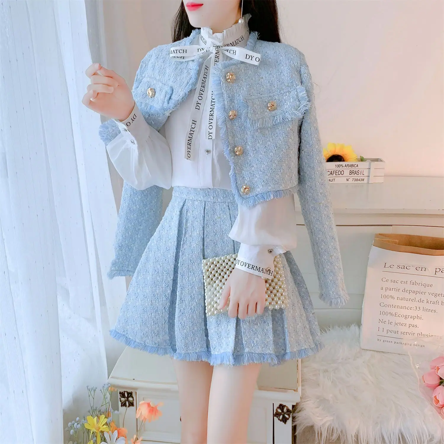 Teenage girl French suit dress female temperament elegant two-piece design sense small dress early autumn with a complete set