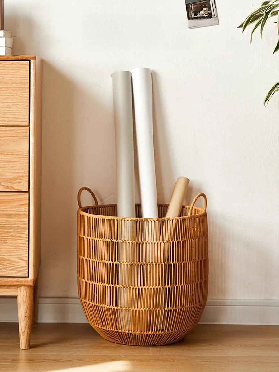 EKU pro Warm Style Indoor Home Use Laundry Basket Waterproof Wicker Weaving Dirty Clothes Hamper Bathroom Utility Storage Basket