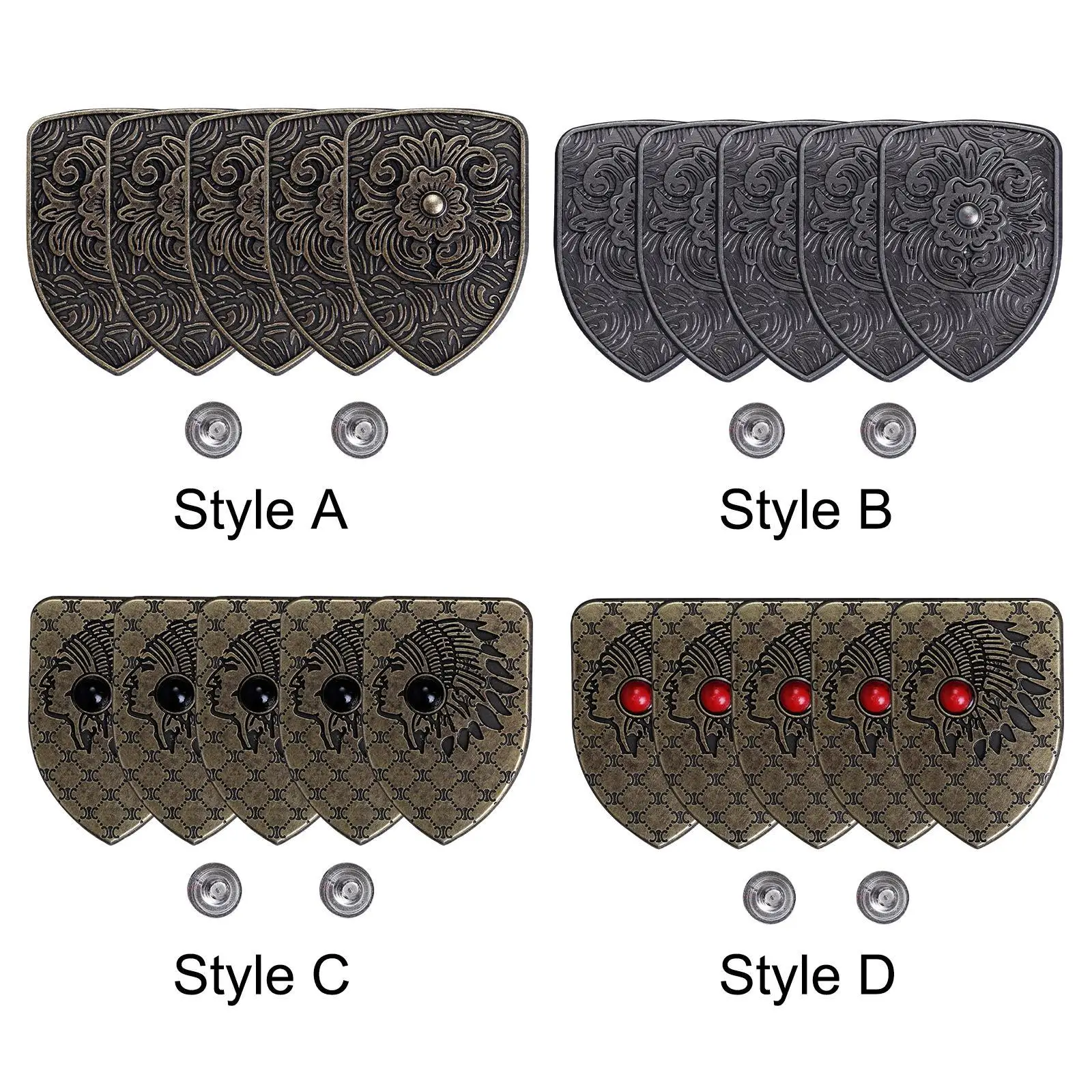 5 Pieces Vintage Style Luggage Buttons DIY Crafts Carving Handcraft Belt Buckles for Shoulder Bag Bags Keychain Handbag Backpack