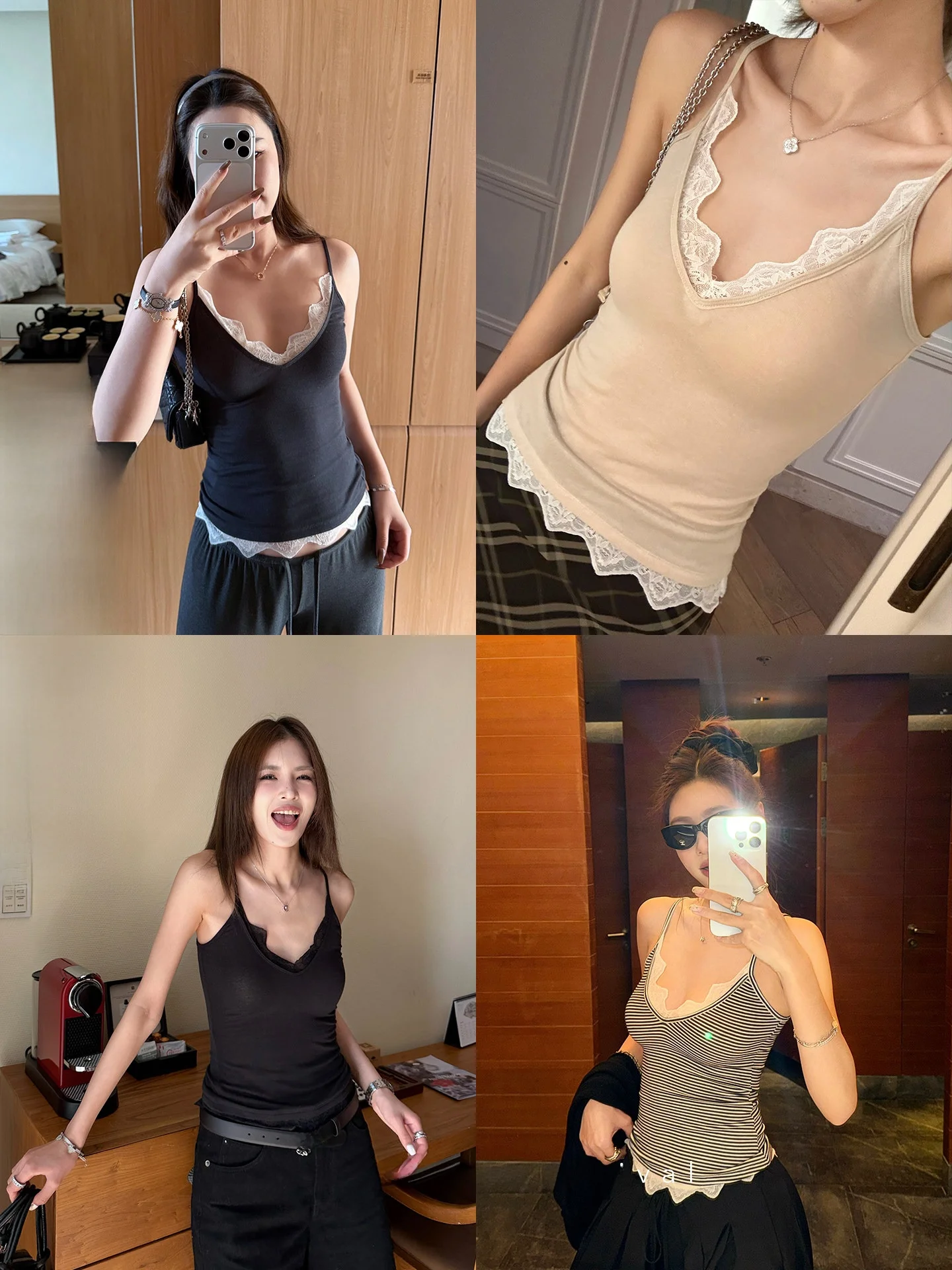 

Xzichic Women's V-neck Lace Splicing Tank Top Goat Cashmere Blend Elegant Style Spring Summer New Arrival