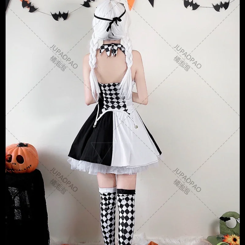 Halloween Clown Circus Cosplay Trajes Femininos, Anime Japonês, Lolita, Vestido de Festa, Garota da Escola, Troca de Papéis, Uniforme Xadrez, 2024