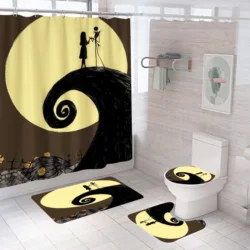 Halloween Christmas Shower Curtain Set Mat Cartoon Bathroom Waterproof Bath Curtains Non-slip Carpet Toilet Cover Bathtub Decor