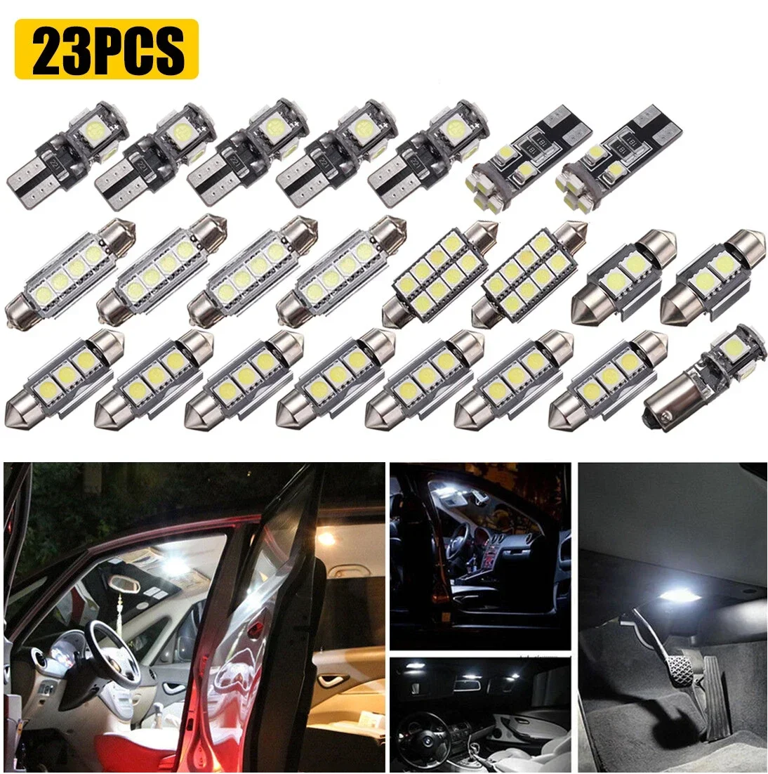 23pcs Car LED Light Kit: T10 Interior & License Plate Bulbs, Dome Reading Lights, Vehicle Door & Trunk Lamp Set, 12V LED Lights,