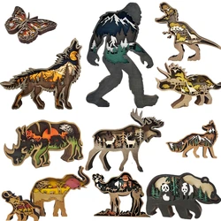 Decoration Wooden 3D Hollow,Rhino Camel Dinosaur FOX EIK Elephant Bear Desktop Toy Car Ornaments Christmas Family Friends Gifts
