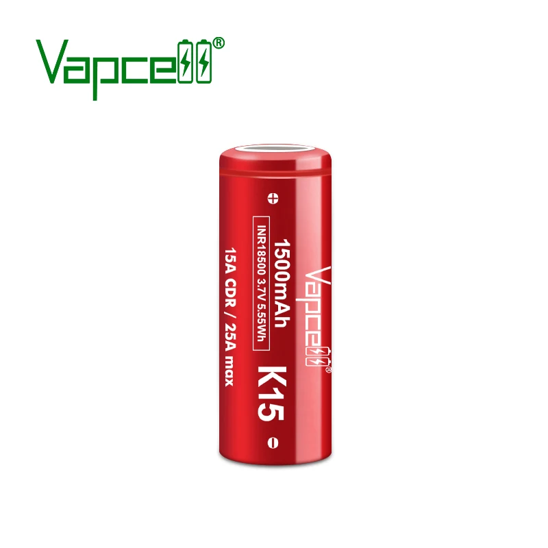 الأصلي Vapcell 18500 K15 بطارية 1500mah 3.7V 15A/25A INR 18500 بطاريات ليثيوم قابلة للشحن عالية الطاقة لأدوات المصباح