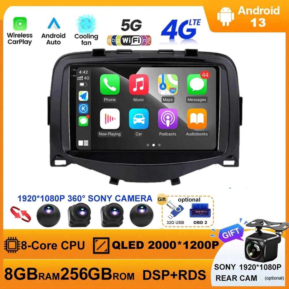 

Android13 For Toyota Aygo Peugeot 108 Citroen C1 2016-2022 Car Radio Multimedia Video Player Navigation GPS No BT 2din 2 Din Dvd