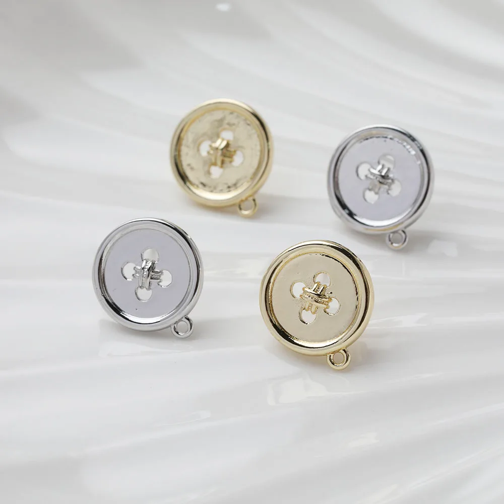 4PCS 14K Gold Plated Simple Round Button Earrings Ear Stud Jewelry DIY Making Supplies Material Accessories