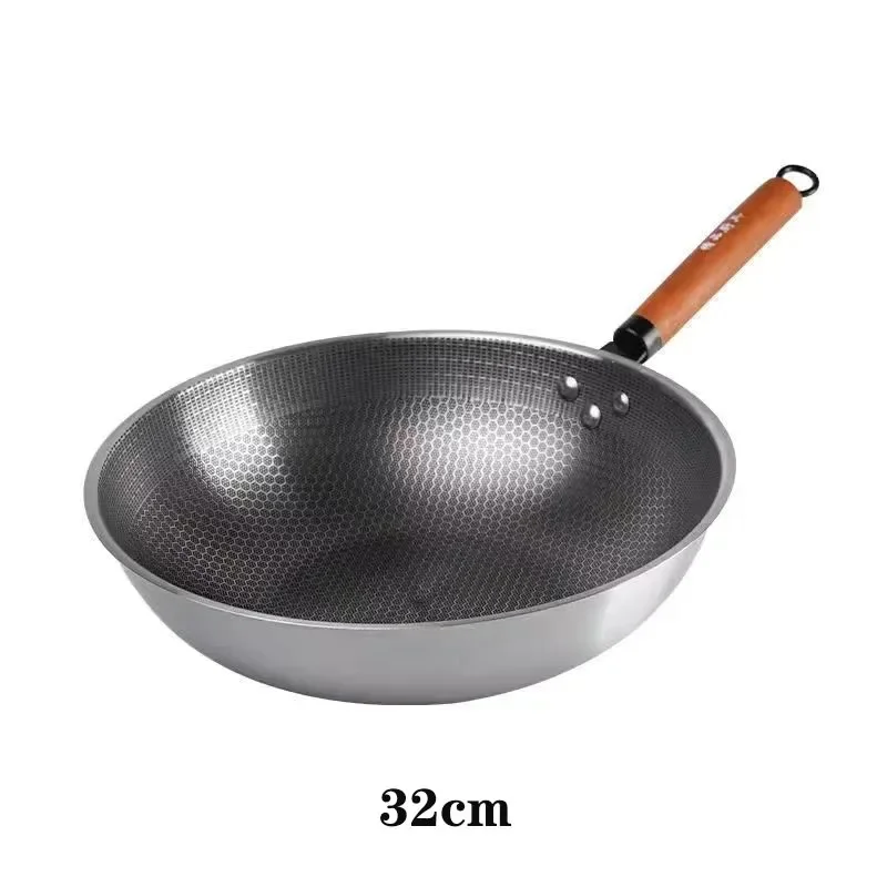 

Non-stick Thick Honeycomb Handmade Uncoated Stainless Steel Wok Non-stick 304 Stainless Steel Gas/induction Cooker Pan