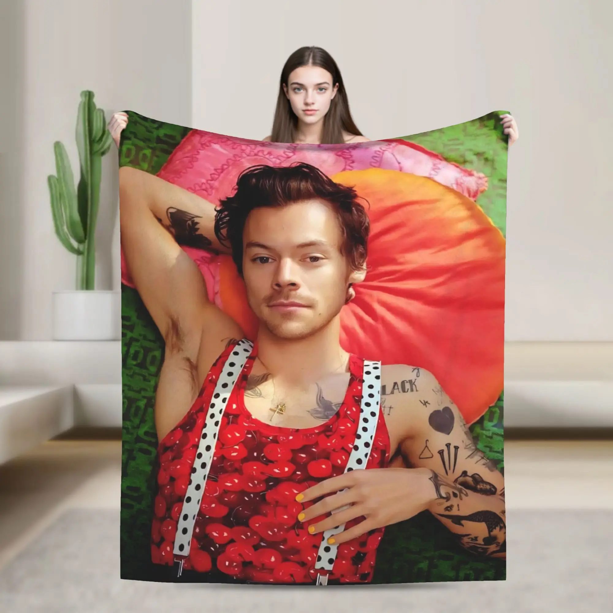 Kiss All The Time Album Blankets Harrys Singer Styles Flannel Funny Warm Throw Blanket for Chair Covering Sofa Spring Autumn