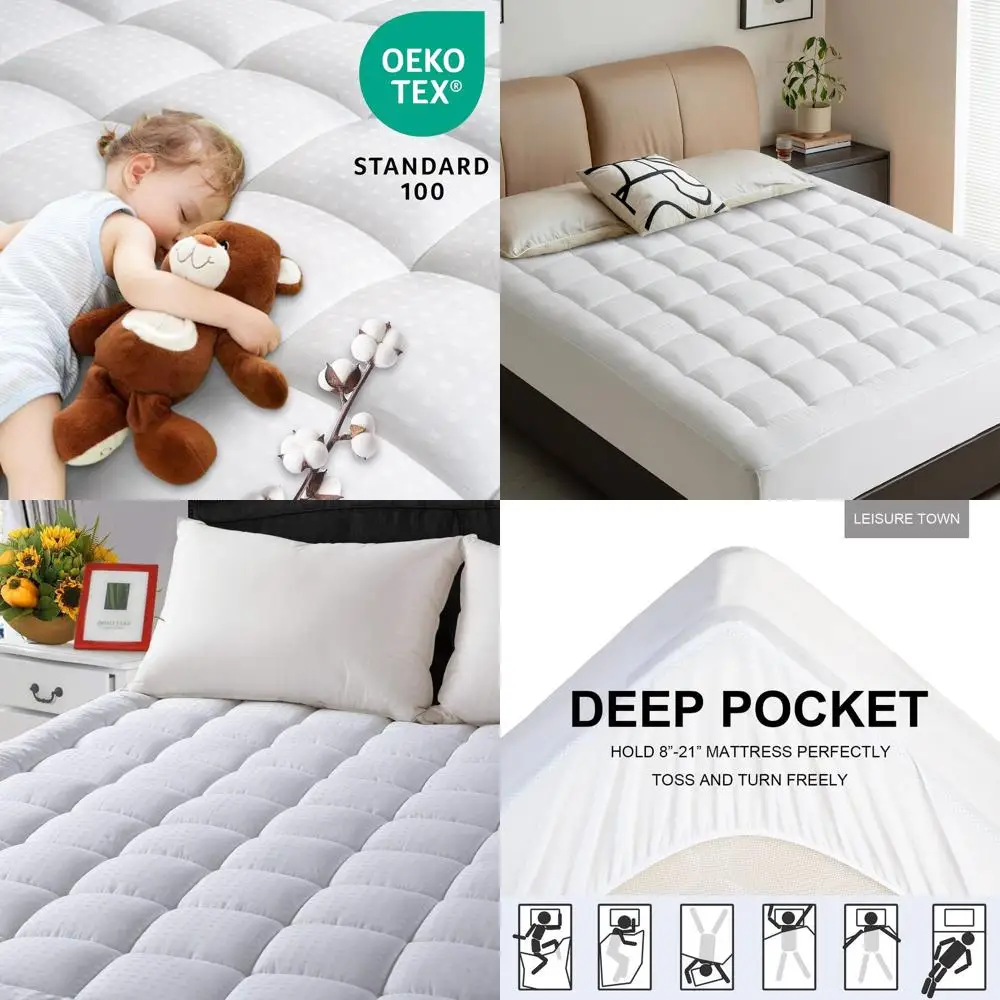 

California King Soft Cotton Quilted Mattress Pad with Deep Pocket, Fits 8-21 inch Mattresses, Breathable Pillow Top Cover, White