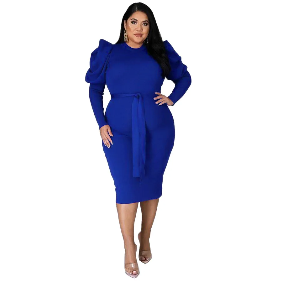 Imagem -04 - Wsfec-womens Long Sleeve Bodycon Midi Dress Monocromático Elegante Bandagem Negócios Sexy Tamanho Grande Outono Atacado Outono L4xl