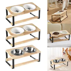 Elevated Pet Bowls Raised Cat Feeder Lightweight Kitty Dishes with Bamboo Stand Cat Feeding Bowls for Small Dogs and Cats