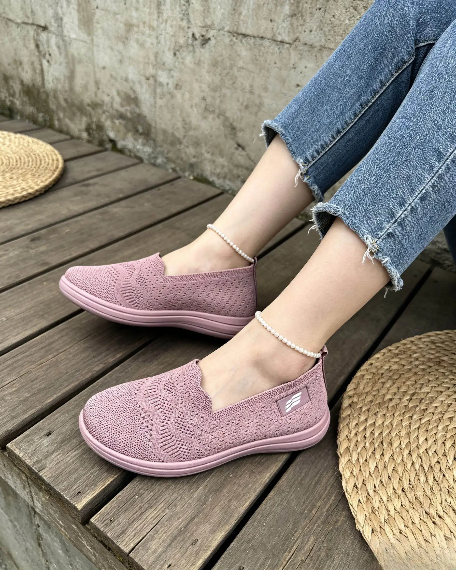 Damen Herbst Mary Jane Plateau-Flats aus Strick-Mesh, atmungsaktiv, mit elastischem Riemen, weich, rutschfest, leicht, für den täglichen Gebrauch. – Detail 12