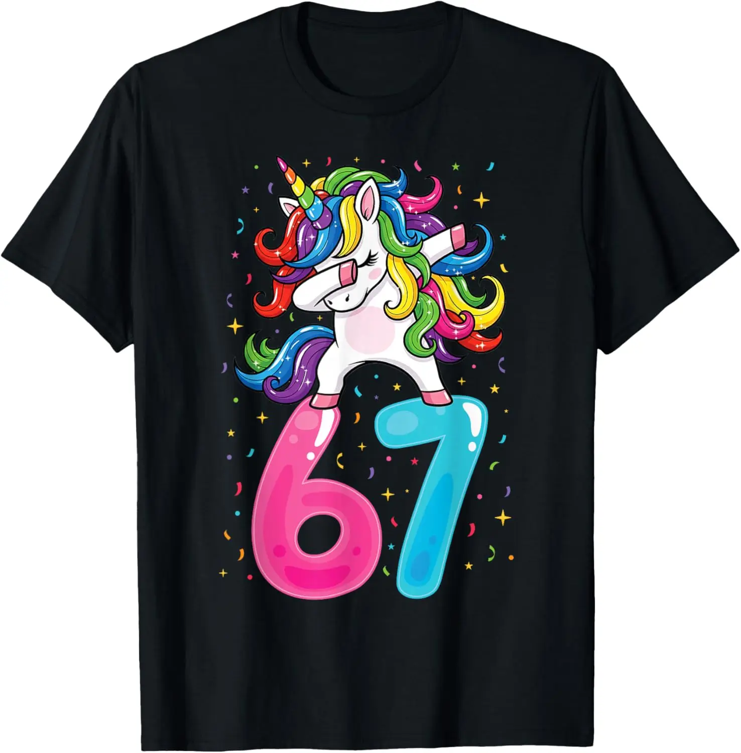 67 Meme Unicorn For Girls Six Seven Gen Alpha Brainrot Kids T-Shirt Summer Short-Sleeved Breathable Sweat-Wicking Versatile