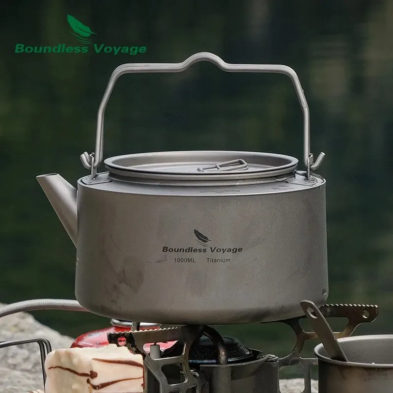 Czajnik do herbaty Boundless Voyage Titanium 700/1000ml ze składaną rączką Outdoor Camping Cookware Ultralekki przenośny czajniczek