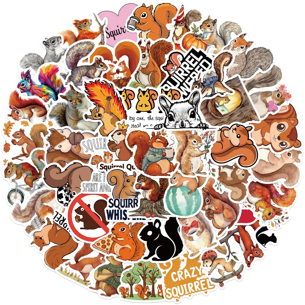 50pcs Funny Cute Cartoon Animal Squirrel Stickers For Laptop Water Bottle Luggage Notebook Phone Waterproof Graffiti Vinyl Decal