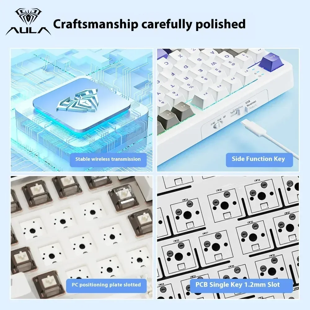 Keyboard Mekanis AULA F108 2.4G Nirkabel/Bluetooth/Kabel Gaming Keyboard 100% Tata Letak Pbt Keycaps Hot Swap RGB Keyboard