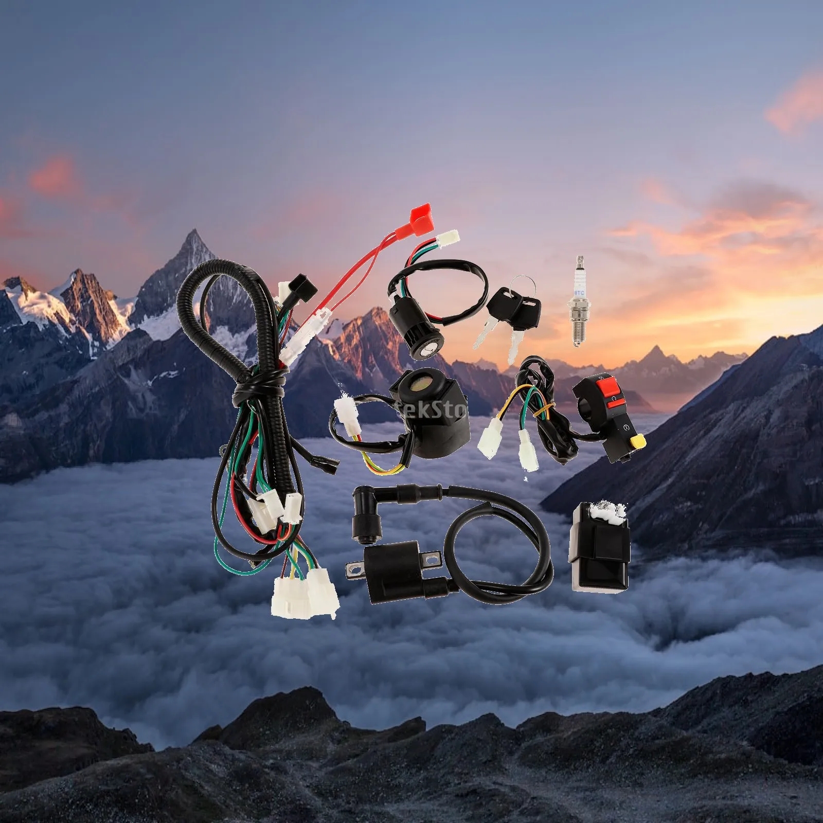 Key Ignition Coil Complete Wiring Harness Kit Multi Switch Set for 150CC ATV Quad Lifan Loncin Ducar