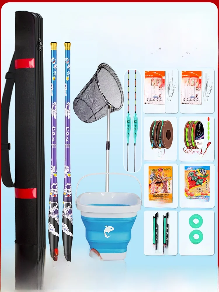 超軽量超硬質子供用釣り竿セット-ショートセクションコンプリートキット-小型ハンドポール-川、湖、貯水池、小川に多用途に使用可能