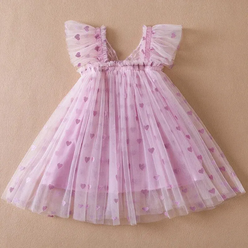 Vestido de verano para niña con alas de mariposa, manga abombada Floral, tutú de actuación de baile, ropa de princesa de malla, 2024