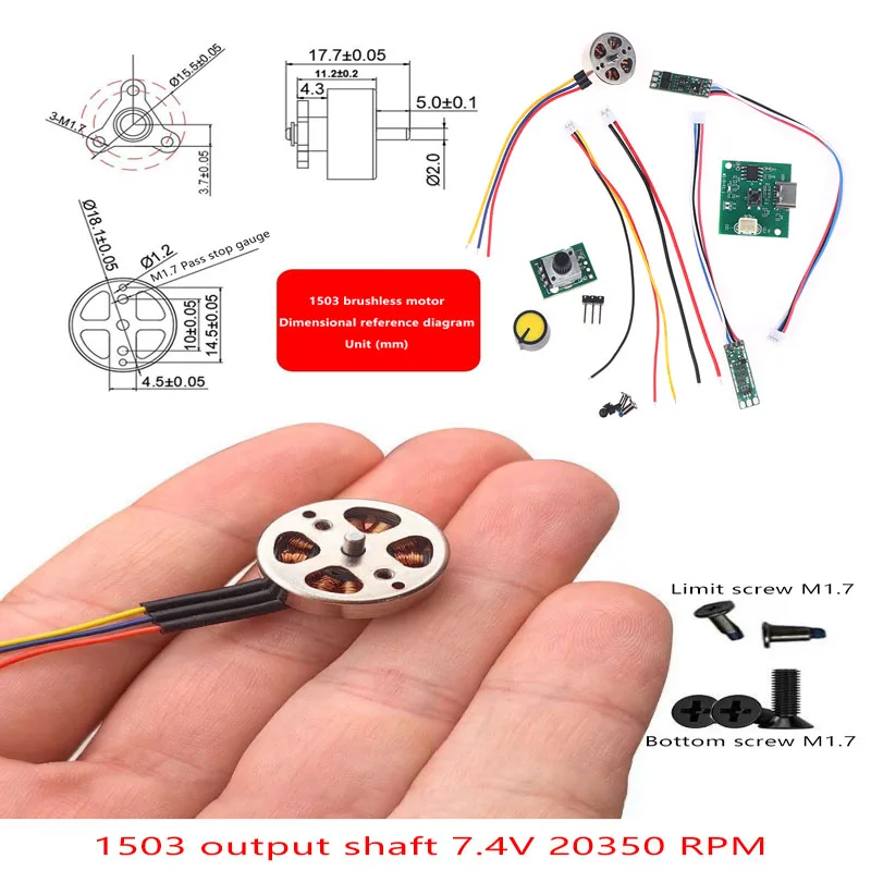 Moteur brushless triphasé miniature 1503 3.7V 7.4V 10A 2750KV, moteur haute vitesse, arbre de 1.5mm pour drone FPV RC DIY, quadricoptère, avion