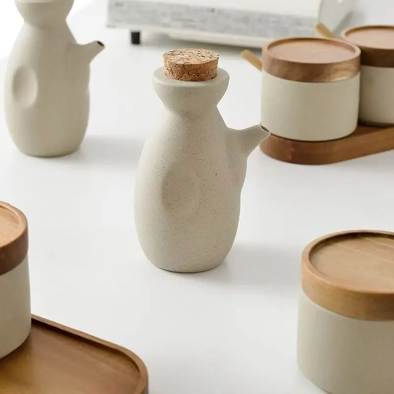 Modern Ceramic Seasoning Jar Set Sugar and Salt Shaker with Lid Large Capacity Food Storage Box Kitchen Container