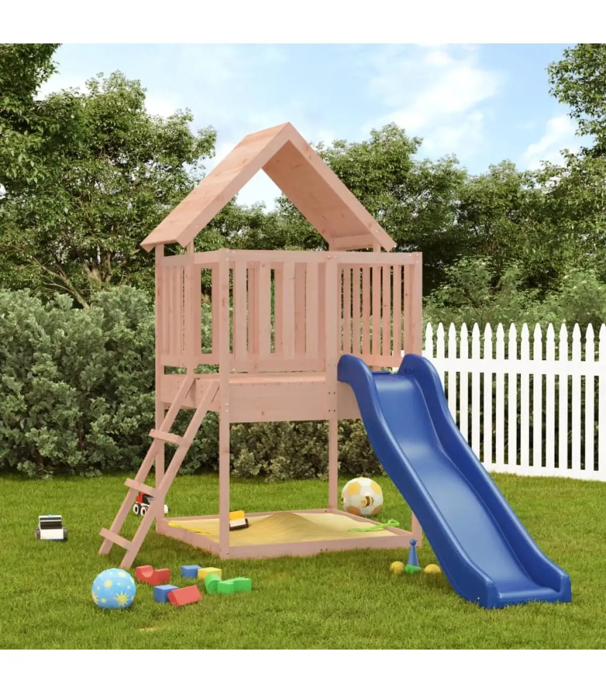 Swings and structures of games playground with slide and staircase solid wood Douglas