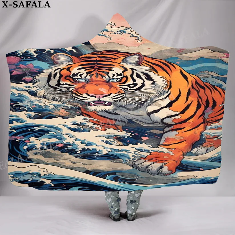 

The King White Tiger Skin Myth 3D Print Overcoat Hooded Blanket Coat Robe Fleece Men Women Cloak Thick Warm Windproof Wearable-4