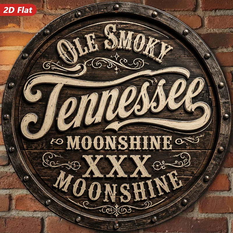 1pc Metal Iron Sign. Moonshine Brrel Rt Round Metl Sign Wll Rt, Tennessee Moonshine XXX Wording, Rustic Grin Home Decor