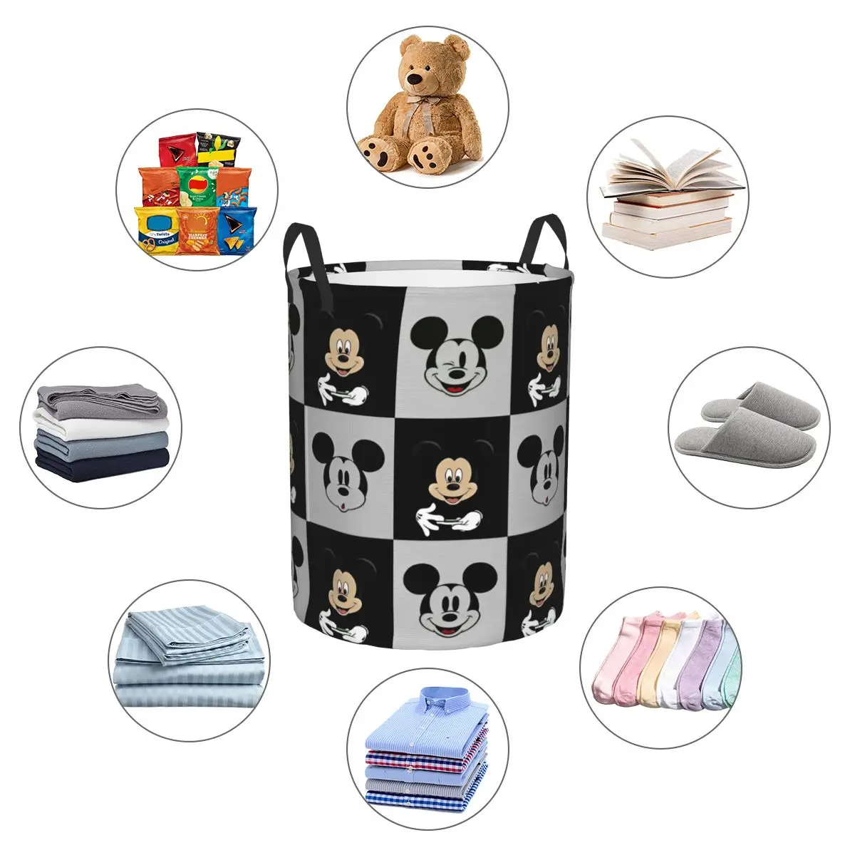 Disney Mickey Mouse Head Kids Toys Storage Basket for Games Room Decor Gift Laundry Hamper Baskets