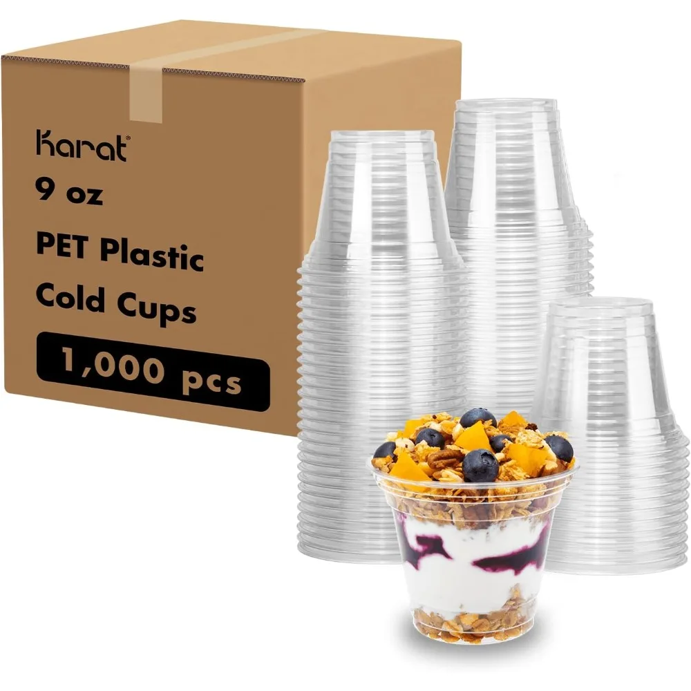 [1000 ct] 9oz Plastic Cups, Clear Disposable Cold Cup for Dessert, Fruit, and More, 92mm (C-KC9)