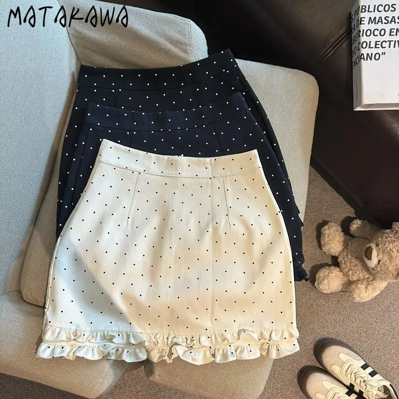 

Matakawa Sweet Ruffles Mini Skirt Polka Dot A-line Korean Fashion Elegant Woman Skirts Spring Autumn Vintage Faldas Mujer