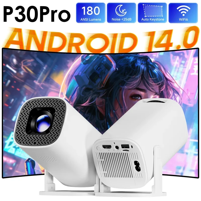 

Новый мини-проектор P30PRO 2026 года на Android 14 с WiFi6 и BT 5.0, поддержкой 4K и функцией Screen Mirroring для домашнего кинотеатра