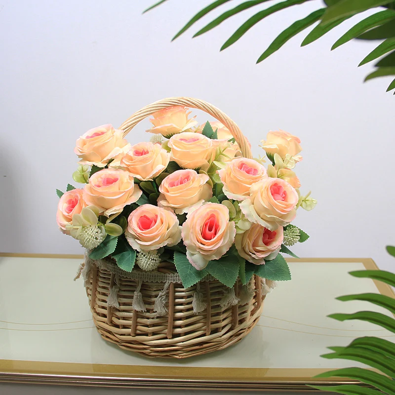 

Hand-woven portable flower basket with hand gift flower girl wedding decoration basket